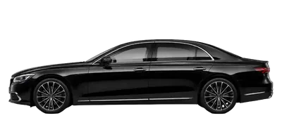 Black Mercedes executive saloon, side view