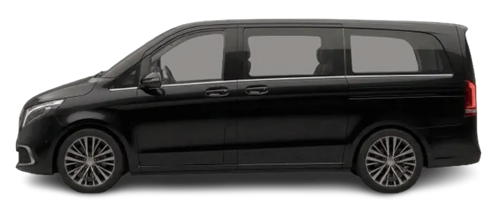Black six-seater Mercedes MPV, side view