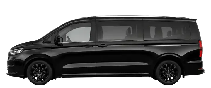 Black eight-seater long-wheelbase MPV, side view